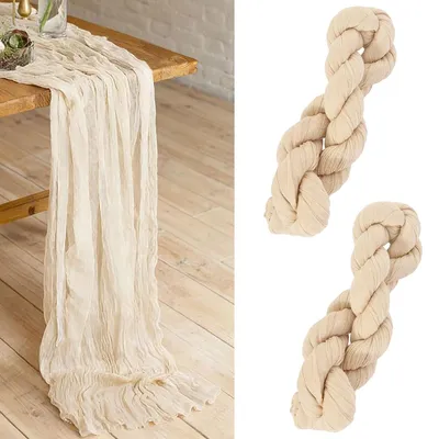 Produktbild von 2 Stück Käsetuch Tischläufer Beige,90 x 300cm,Boho Rustikale Gaze Tischläufer Musselin Dekostoff Seihtuch Tischläufer,Table Runner Tischdecke,für Hochzeit Party Geburtstag Tischdeko