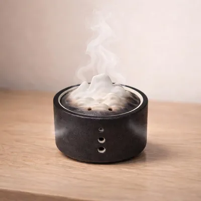 Keramischer Bakhoor-Brenner mit Deckel, 9x9 cm, schwarz