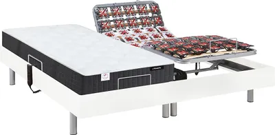 Produktbild von Elektrisches Bett mit Entspannungssystem mit Plattenrahmen, Matratze mit Taschenfedern und Formgedächtnis PHANES Ysmée- OKIN Motoren - Weiß - 2x70x190 cm