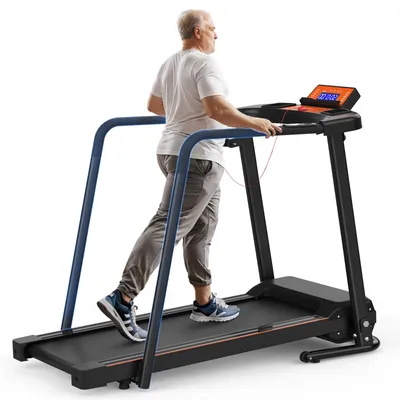 Produktbild von AIORBER Klappbares Laufband mit langen Handläufen, Sicherheitsschlüssel, App-Steuerung optional, 120 kg, Tablet- & Becherhalter, platzsparend Schwarz
