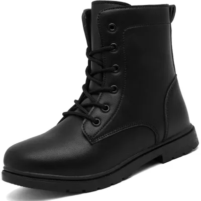 Imagen del producto de Botas infantiles: Botas escolares negras impermeables con solapa lateral y cordones