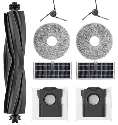 Produktbild von Saugroboter Zubehör-Set - 9-teilig mit Staubbeuteln Filtern Hauptbürste Wischpads und Seitenbürsten - Kompatibel mit Saugrobotern - 9 Stück
