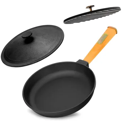 Produktbild von Ø22cm Pfanne Holzgriff Deckel Grillpresse Gusseisen Fleischpresse Bratpfanne Steakpfannen Feuerpfanne  Universaldeckel Pfannendeckel Kochtopfdeckel