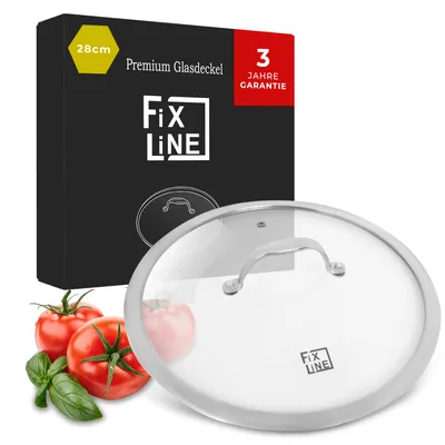 Produktbild von FIXLINE® Premium Pfannen & Topfdeckel Ø28cm -backofengeeignet & Feuerfest - polierter Edelstahlgriff - mit idealer Entlüftung - Allrounder Deckel