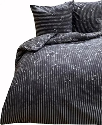 Produktbild von Thermo Fleece Bettwäsche 200x220 Winter Flausch Garnitur Grau Weiß Sterne 3 tlg
