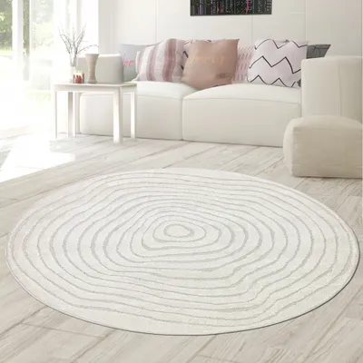 Produktbild von Wohnzimmerteppich Schlafzimmerteppich in Jahresringe Muster in beige kreisförmig Größe - 200 cm Rund