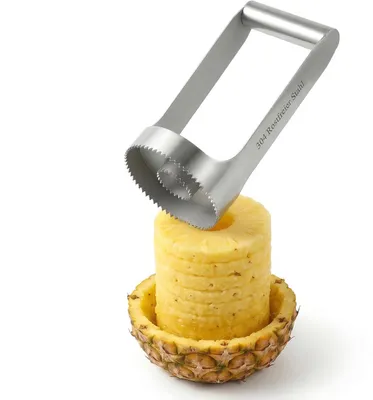 Produktbild von Edelstahl Ananasschneider, professioneller Ananasschäler mit scharfer Klinge für gleichmäßige Scheiben, manueller Entkerner und Ausstecher für Obst, Ø 8,5 cm