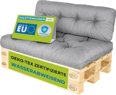 Zdjęcie produktu dla Pillows24 - Poduszki na palety odporne na wodę i promieniowanie UV - ZESTAW 2 | Poduszki na europalety 120x80 - Meble z palet - Outdoor/Indoor, szary