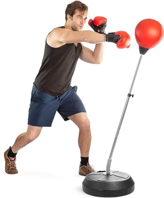 Produktbild von Boxsack mit Ständer, ideal für Jugendliche und Erwachsene – höhenverstellbar – Speedbag für Training, Boxausrüstung, Stressabbau und Fitness