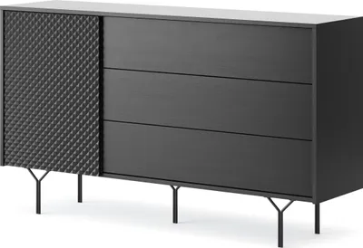 Produktbild von Kommode RAVEN KSZ144 mit 3 Schubladen mit Türen mit Schwarze Füße Schrank Wohnzimmerschrank Schwarz Graphit