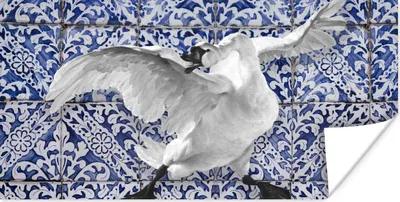 Produktbild von MuchoWow® Poster Schwan - Kunst - Delfter Blau - Malerei - Alte Meister 150x75 cm - ohne Rahmen