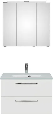 Produktbild von Waschplatz Badezimmer mit Glaswaschbecken TRENTO-66 in weiß Glanz, B/H/T: ca. 77/200/50 cm