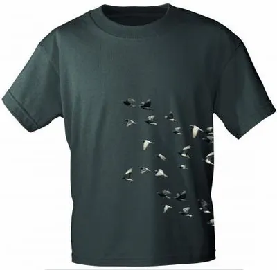 Produktbild von T-Shirt mit Print - Tauben Taubenschwarm - TB152 anthrazitgrau Gr. S-3XL Größe - S
