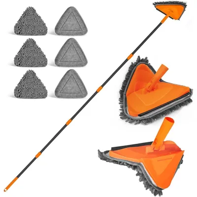 Imagen del producto de JEHONN Bodenwischer: Mopa para suelos, 202 cm de largo, con mango, 6 almohadillas de microfibra, color naranja