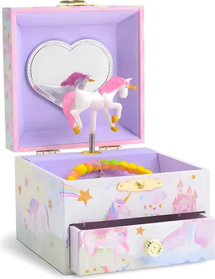 Produktbild von Musikalische Schmuckschatulle Mit Sich Drehendem Einhorn Glitzerndem - Rosa Glitzer Regenbogeneinhornholzwerkstoff