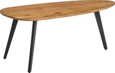 Produktbild von Couchtisch Akazie Massivholz 110 x 45 x 60 cm Wohnzimmertisch Nierenform | Sofatisch Modern Holztisch | Tisch Wohnzimmer Holz/Metall