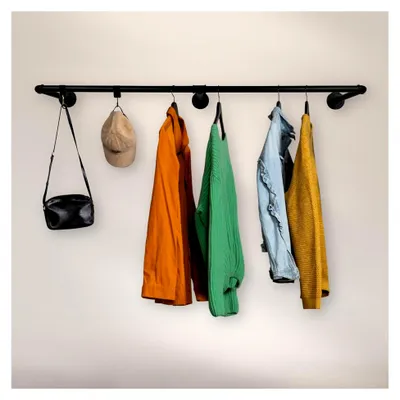 Produktbild von Kleiderstange im Industrial Design Wandgarderobe 120 cm x 30 cm für die Wand | Schwarz | Garderobenstange | Schlafzimmer | Flur | Garderobe | Wandmontage