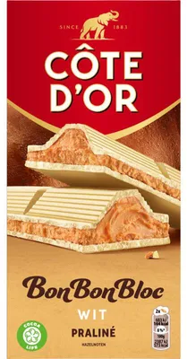 Zdjęcie produktu dla Côte d'Or BonBonBloc Praliné Biała Czekolada 200g – Kremowe nadzienie pralinowe
