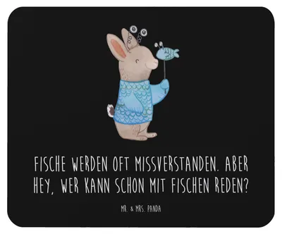 Produktbild von Mr. & Mrs. Panda Mouse Pad Fische Geheimnisse - Schwarz - Geschenk, mausteppich, pc mauspad, Tierkreiszeichen, Horoskop, Geburtstage, Persönlich, Geschenke Sternzeichen