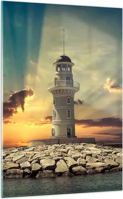Produktbild von Bilder auf glas - Einteilig - Leuchtturm Wasser Meer Steine - 70x100cm - Glasbilder - Wandbilder - Bilder - Wanddekoration aus Glas - Glas Bilder - Wandbild auf Glas - GPA70x100-2895