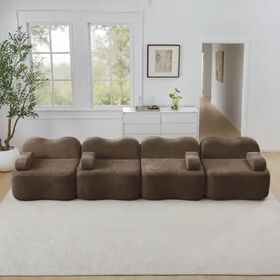 Produktbild von STILVORA 4-Sitzer Sofa aus 32D-Hochdichtschaum, Modulares Sofa mit tiefer Sitzfläche, Ecksofa mit beweglichem Armlehnenkissen