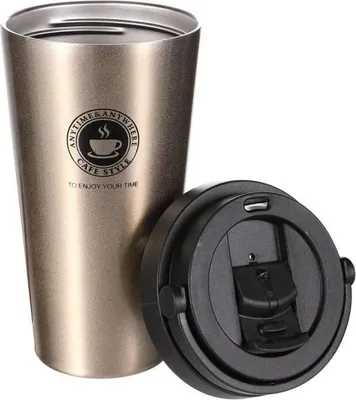 Obrázek produktu pro Izolovaný hrnek na kávu, termoska na kávu, dvoustěnná láhev na vodu, izolovaná termoska na kávu 500 ml (Golden, 500 ml)