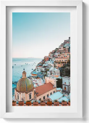 Produktbild von Positano Amalfiküste Italien– Wandbild mit Rahmen – Gerahmtes Bild  – Wanddekoration – 20x30 cm – Weiß