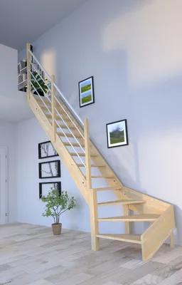 Produktbild von Holztreppe Korfu 1/4 gewendelter Ausführung links-Holz-Edelstahl Geländer weiß-links-ohne Setzstufen