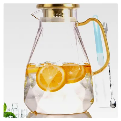 Produktbild von 2,2 Liter Karaffe aus Glas mit Deckel, Wasserkaraffe, Wasserkrug, Glaskrug