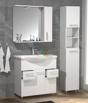 Produktbild von VCM 4-tlg. Waschplatz | Waschtisch Badmöbel Unterschrank 75 cm | Set mit Waschbecken Spiegelschrank Hochschrank | Schubladen und Drehtüren | Komplett Lisalo XL