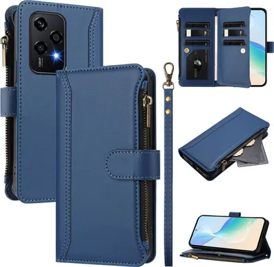 Obrázek produktu pro Pouzdro pro Honor 200 Lite, zipem, peněženkovéPolyuretankožené flip pouzdro s kapsami na karty, stojánkem a poutkem na ruku modrý