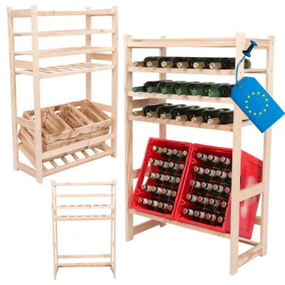 Produktbild von MODO24 Kombiregal Holz, 4 Flaschenablagen, 1 Kistenboden, Standregal, Haushaltsregal, Vorratsregal, Massivholz Kiefer, 111,4x70x33 cm, Natur, LSR