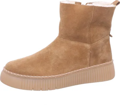 A single tan boot with a thick sole is shown against a white background.