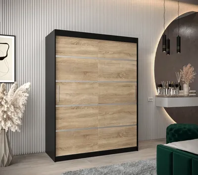 Produktbild von Kleiderschrank ENNI – Breite 150 cm, schwarz / Eiche sonoma