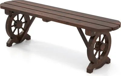 Produktbild von GOPLUS Gartenbank Holz, 2 Sitzer Sitzbank Outdoor, Holzbank wetterfest, Parkbank ohne Rücklehne, bis zu 320kg belastbar, Wagenrad Rahmen, Bank Garten Terrasse Balkon Hof, 120×28×37cm, rustikal
