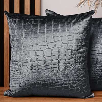 Produktbild von MG Design 2er Set Kissenbezüge 60 x 60 cm in Dunkelgrau - mit Reißverschluss, strukturstark mit Kroko-Prägung, weich & pflegeleicht