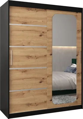Produktbild von MEBLE KRYSPOL Promo 2150 Schlafzimmerschrank zwei Schiebetüren - Mattschwarz + Artisan