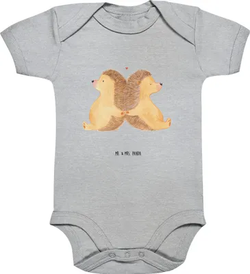 Produktbild von Mr. & Mrs. Panda Strampler Igel händchenhaltend 1. - 3. Monat - Heather Grey - Geschenk, Love, Freundin, Lieblingsmensch, babykleidung body, Hochzeit, Verknallt, Babybody
