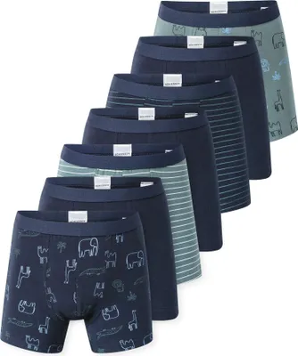 Produktbild von SCHIESSER Jungen Shorts, 7er Pack - Kids, 7PACK Single Jersey Slips, Unterhose, Basic Dunkelblau/Grün 104