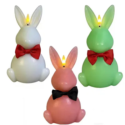 Produktbild von 3 Stück LED Osterhasen Kerzen flammenlos mit Fernbedienung dekoratives Licht für Frühling und Ostern Zuhause