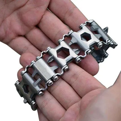 Immagine prodotto di Braccialetto multifunzionale da esterno con 29 funzioni - Braccialetto in acciaio inossidabile 29 in 1 - Strumento di sopravvivenza - Portatile