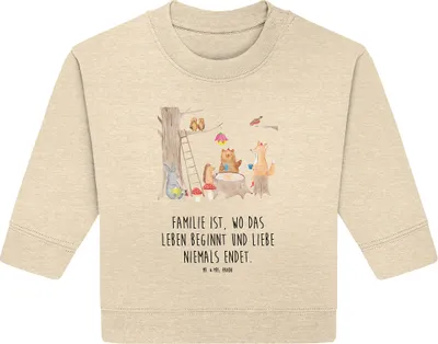 Produktbild von Mr. & Mrs. Panda Organic Baby Pullover Waldtiere Picknick 12. - 18. Monat - Natural Raw - Geschenk, Bullover, Eichhörnchen, Fuchs, Igel, Maus, Lustige Sprüche, Wald