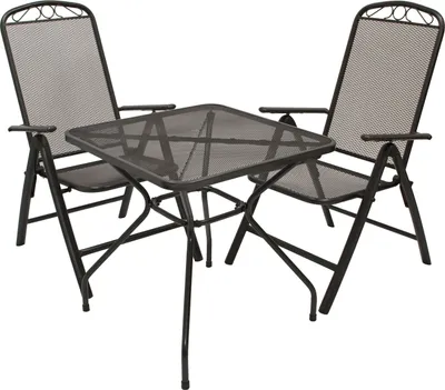 Produktbild von DEGAMO Gartengarnitur Gartengruppe Sitzgruppe CLASSIC 3-teilig (2x Klappsessel, 1x Tisch 70x70cm), Streckmetall anthrazit
