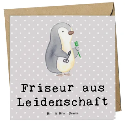 Produktbild von Mr. & Mrs. Panda Klappkarte Friseur Leidenschaft - Grau Pastell - Geschenk, faltkarte, Barbier, Frisör, anlasskarte, Glückwunschkarte, Spruch, Grußkarte, Friseursalon