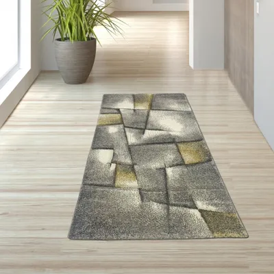 Produktbild von Teppich Kurzflor in pastell gelb grau Größe - 80 x 300 cm
