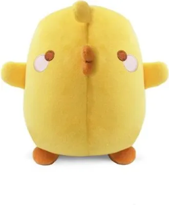 A plush toy chick is shown from the front against a white background.