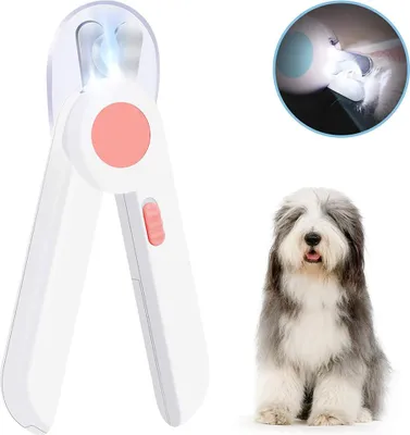 Produktbild von Krallenschere und -trimmer für Hunde und Katzen, Krallenschere mit LED-Licht zum Vermeiden von zu kurzem Schneiden, inklusive er Nagelfeile und rasiermesserscharfer Klinge, professionelles Pflegewerkzeug für zu Hause