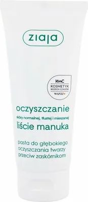 A white tube of Ziaja Manuka Tree Peeling with green text and logo.