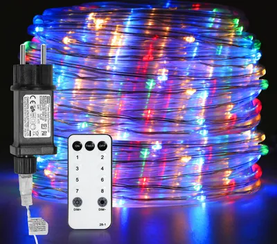 Zdjęcie produktu dla Fiqops LED oświetlenie linowe zewnętrzne oświetlenie linowe kolorowe światła wróżki 10m z pilotem zdalnego sterowania