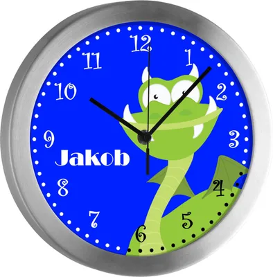 Produktbild von Kinderzimmer Funkwanduhr, Funkuhr Wanduhr Kinder, Drache grün 25 cm